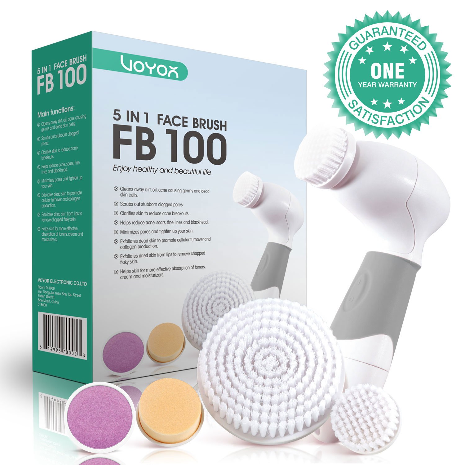 VOYOR In Limpiador Facial Electrico Cepillo Facial Limpieza Giratorio con Cabezales Diferentes