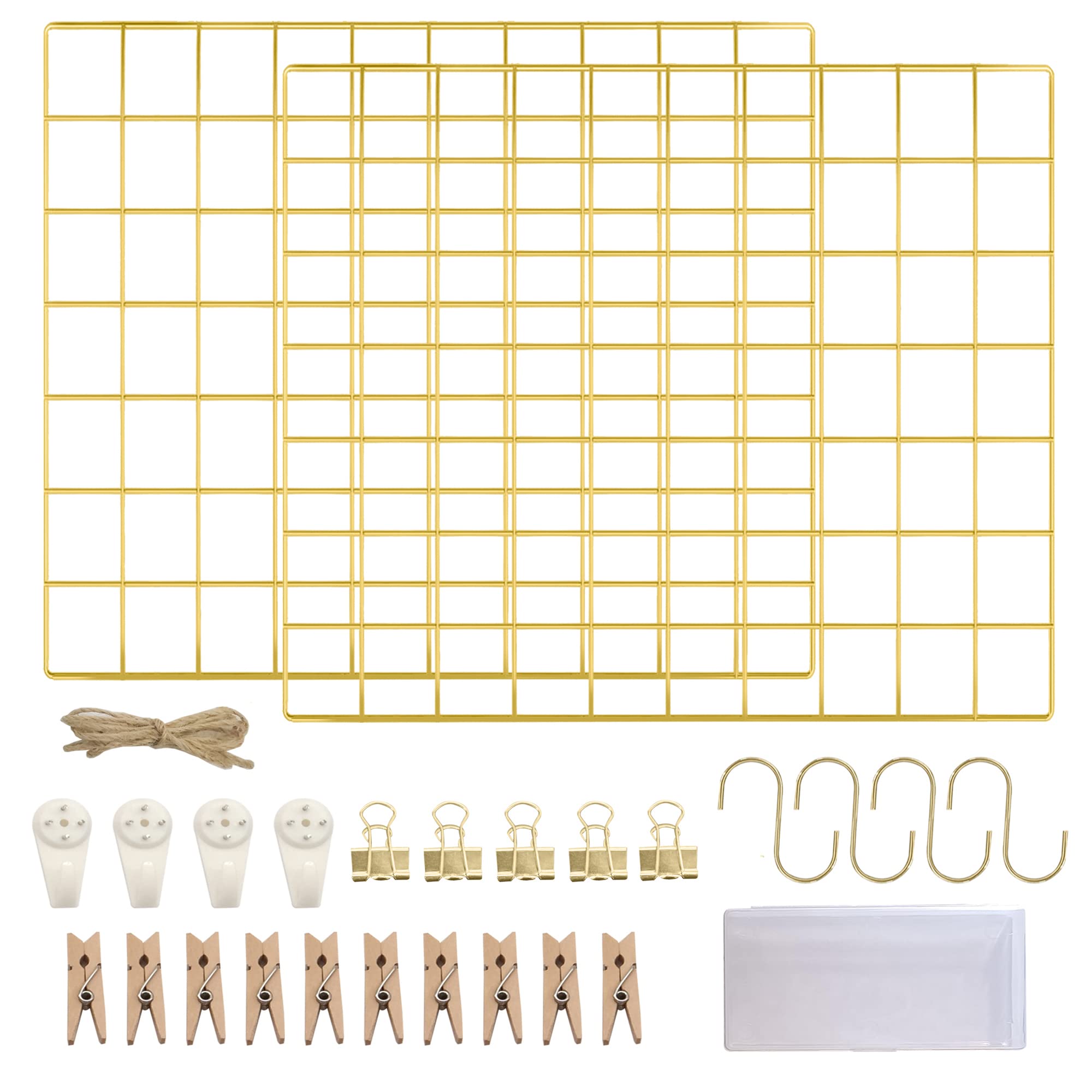 LOYONAL Gold Grid Panel Display - Copper Wire Notice Board - 2 Pack Photo Memo Board, Metal Mesh Grid Wall Rack