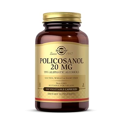 Solgar Policosanol 20 mg, 100 Vegetable Capsules - Supports Heart Health - General Wellness - Vegan, Gluten Free, Dairy Free, Kosher - 100 Servings