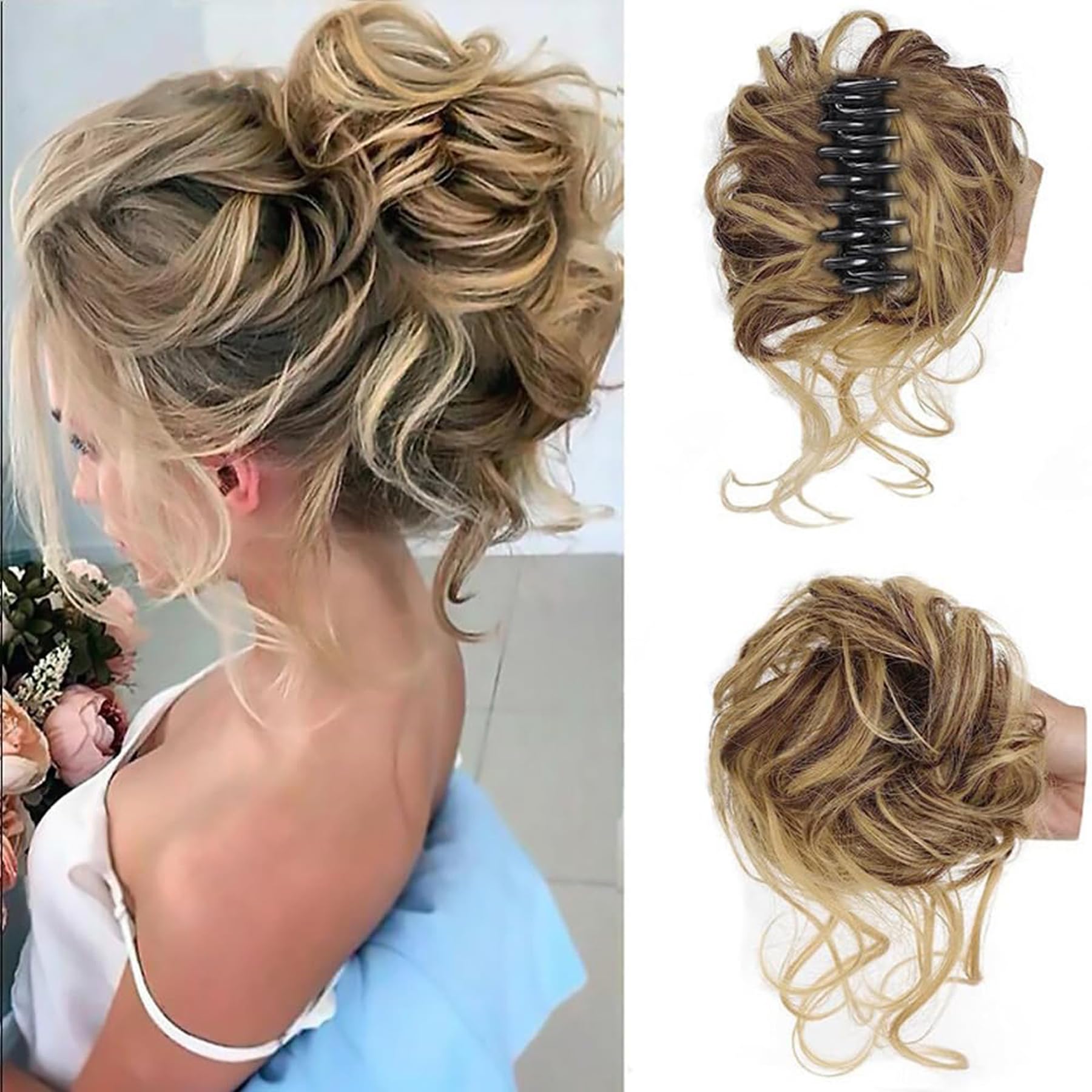 Hanaoops Curly Hair Chignon Clip in Hairpiece, Synthetic Extensions, Heat Resistant, Wavy, Messy Bun, Ponytail Donut Updo Scrunchy, Women's Hair Styling Accessory