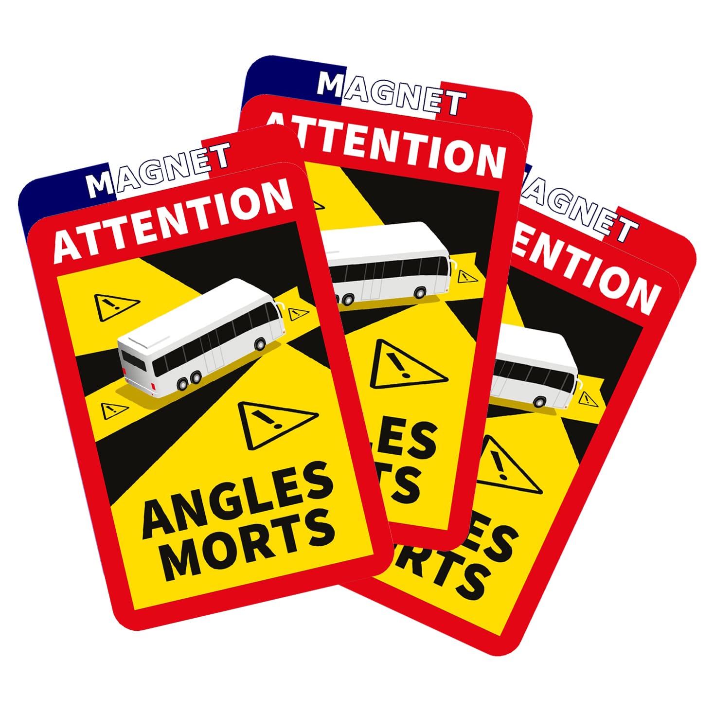 lepni.me Pack of 3 Magnetic Blind Spot Warning Sign Attention Angles Morts Stickers for Bus in France Strong Magnet Decal with UV Protection