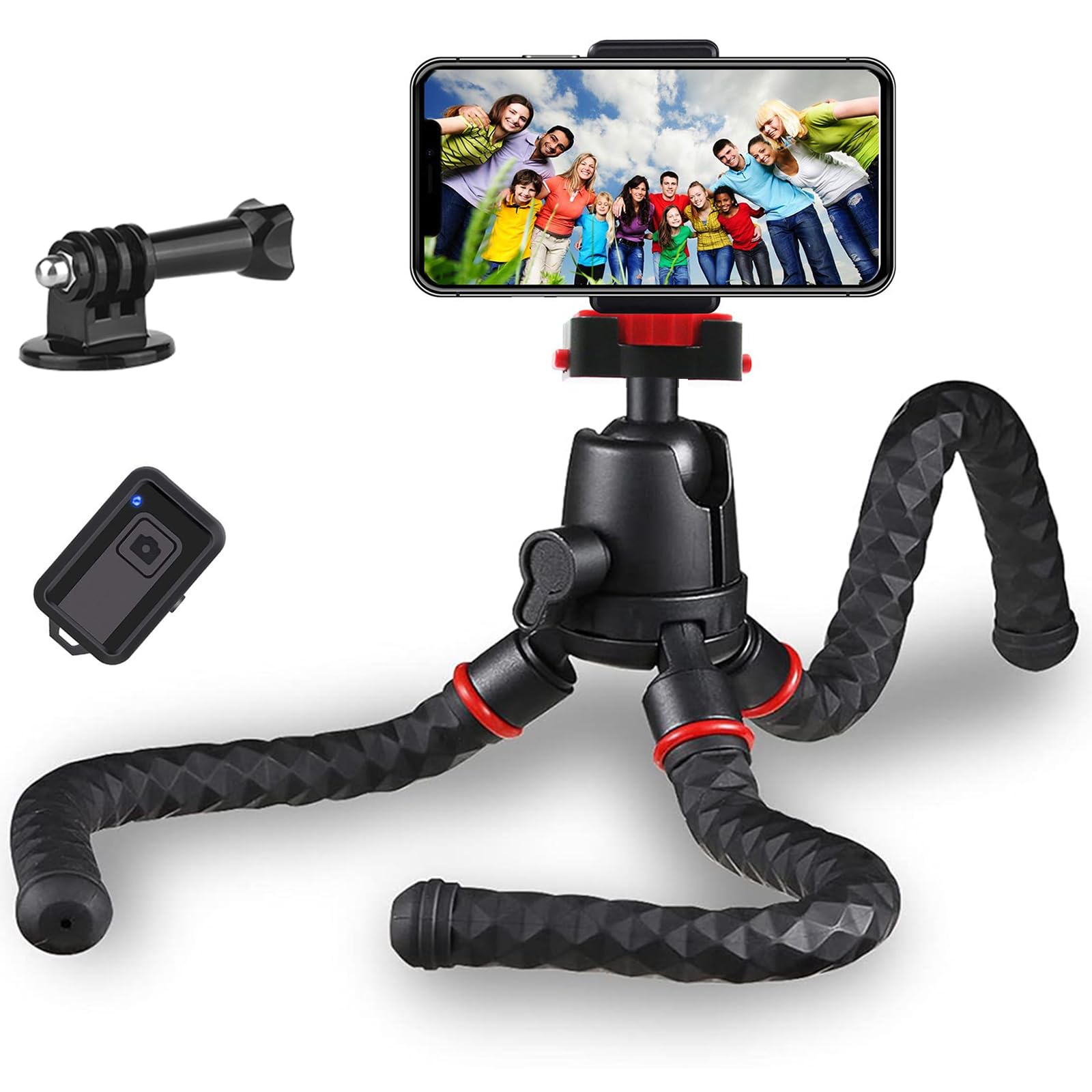 Zetong 360-degree rotating flexible Octopus travel tripod, suitable for iPhone, smart phone, digital single-lens reflex camera and action camera, with Bluetooth wireless remote shutter control