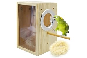 kathson Parakeet Nesting Box Transparent Bird House Bird Nest Box for Cage Parrot Nesting Boxes Wooden Breeding Box for Cockatiel Lovebirds Budgie Finch Canary(S)
