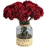 ICBOX Red Carnations Artificial Flowers 15pcs Real Touch Carnation Flowers Silk Flowers with Stems for Wedding Bouquets for Bridal Home Table Centerpieces Floral Arrangements (Red)