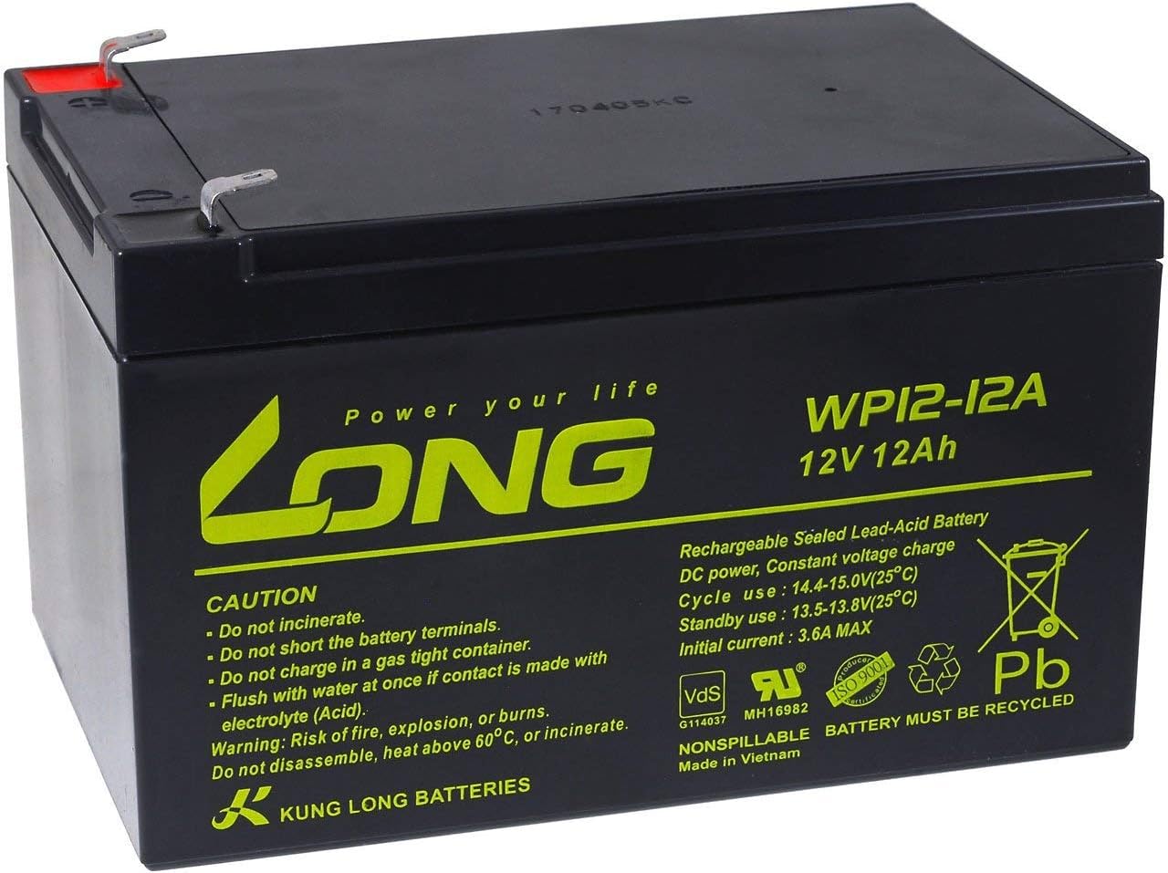 Powery KungLong lead battery WP12-12A Vds, 12V, Lead-Acid