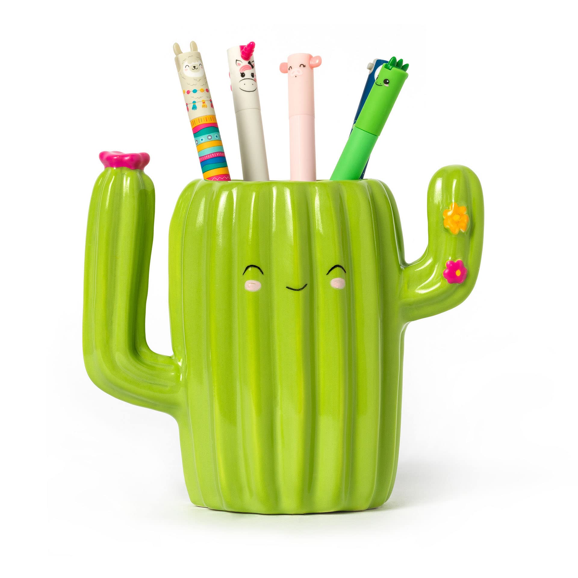 Legami Desk Friends Ceramic Pen Holder, 12.5 x 7.5 cm, Cactus Theme, for Desk, Hand Painted