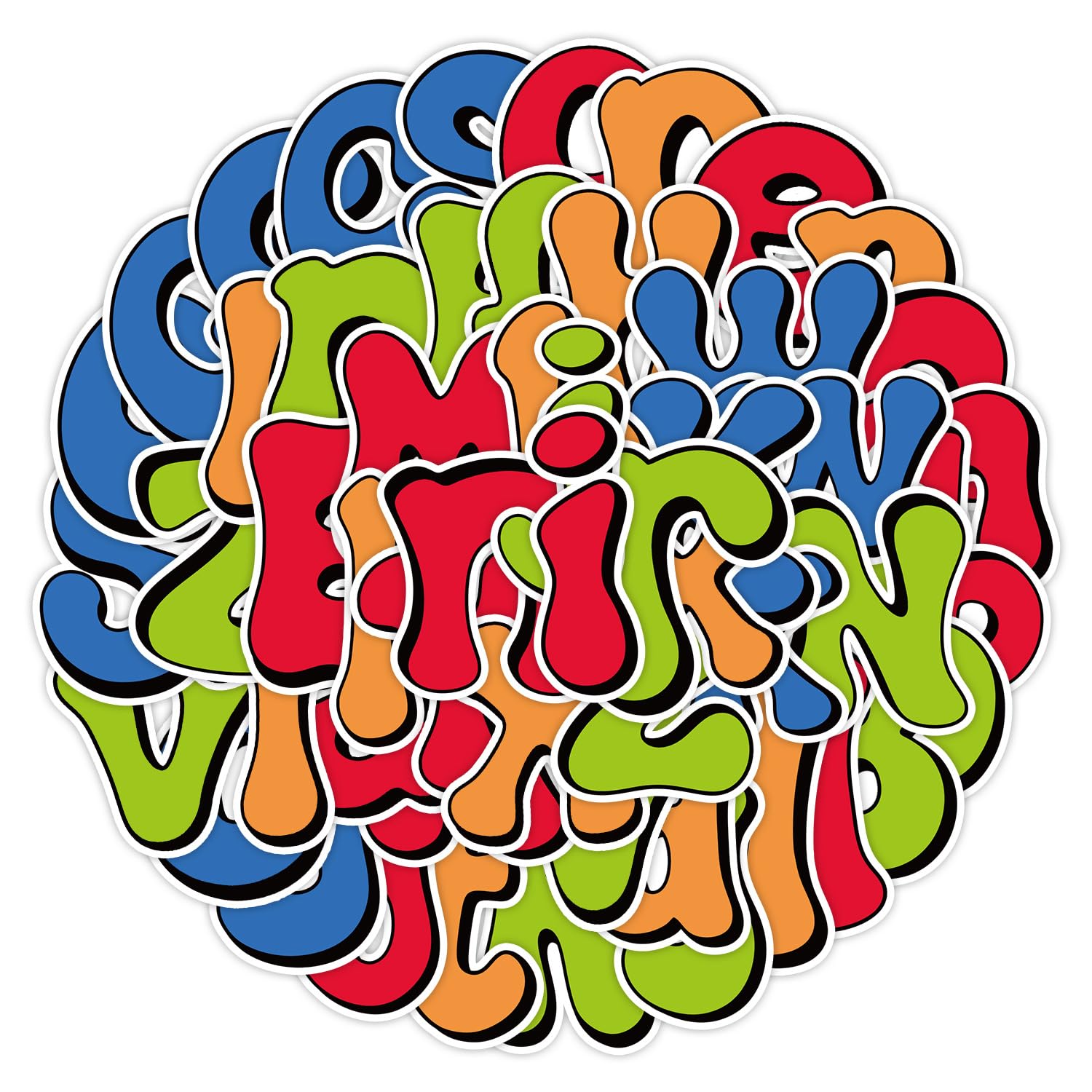 TUIOBUN 50Pcs Letter Stickers for Car,Helmet,Water Bottle,Bike,Luggage,Scrapbook,Bike,Laptop,Waterproof Colored Alphabet Vinyl Stickers,Boys Adults Children Gift,Aesthetic Cartoon Graffiti Decal