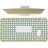 Cute Green Scalloped Desk Mat Checkered Large Mouse Pad Kawaii Vintage Farmhouse-Inspired Rustic Cottagecore Office Desk Decor Stitched Nonslip Pad for Computer Keyboard & Mouse 31 * 15.7in