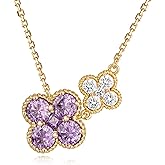 JUDAILY Gold Necklace for Women Birthstone Necklace for Women 14K Gold Plated Dainty Four Leaf Clover Cubic Zirconia Pendant Flower Necklace Gold Jewelry Gift for Women