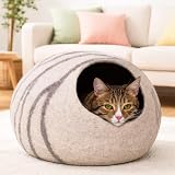 MEOWFIA Cat Cave Premium Felt Cat Bed Merino Wool Light Grey Medium view 2