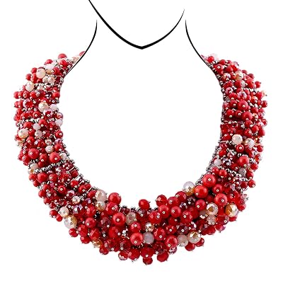 HANTON Handmade Crystal Beads Chunky Bib Necklace for Women Gilrs Turquoise Statement Necklace Wedding Party Jewelry 7 Colors