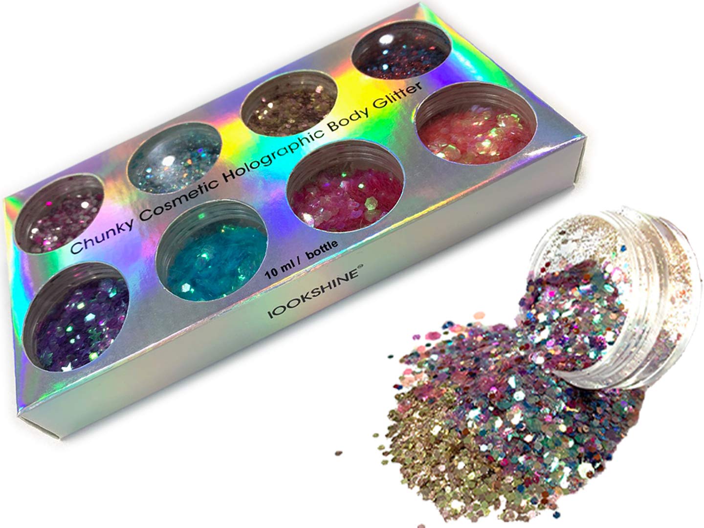 8 Boxes Chunky Glitter Nail Sequins Iridescent Flakes Ultra-thin Tips Colorful Mixed Paillette Festival Glitter Cosmetic Face Hair Body Glitter Nail Art (8 Boxes Chunky Glitter)