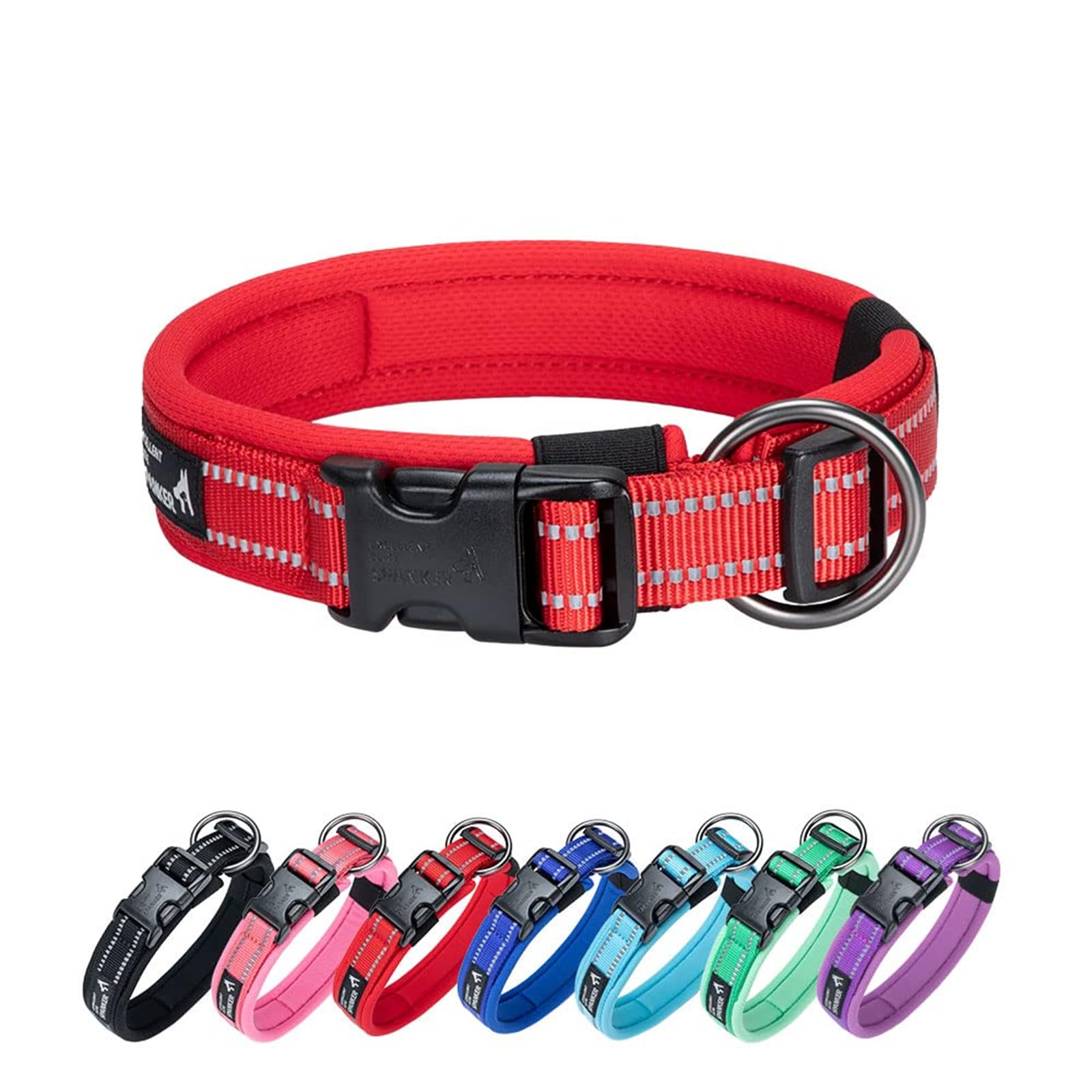 EXCELLENT ELITE SPANKER Reflective Dog Collar Classic Soft Padded Breathable Nylon Adjustable Pet Collar with Quick Release Buckle for Boy Girl Male Female Small Medium Large Dogs Training(RED-M)