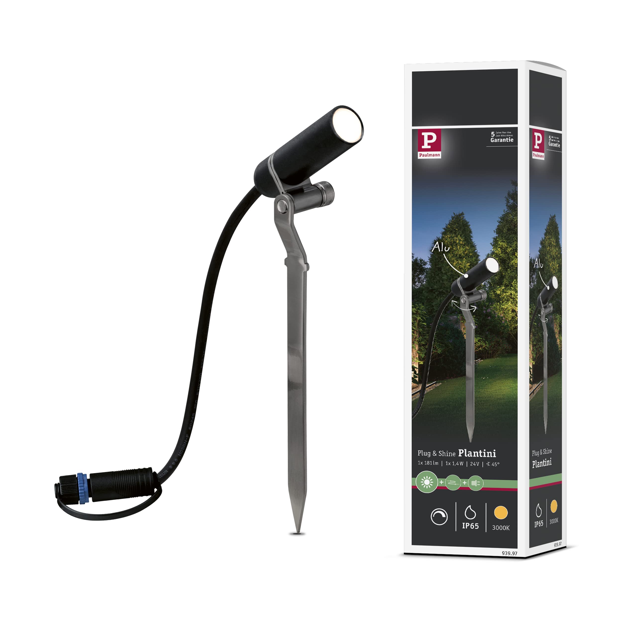 Paulmann 93997 Outdoor Plug & Shine Spotlight Plantini 3000K 2.5W 24V 40° Anthracite alu