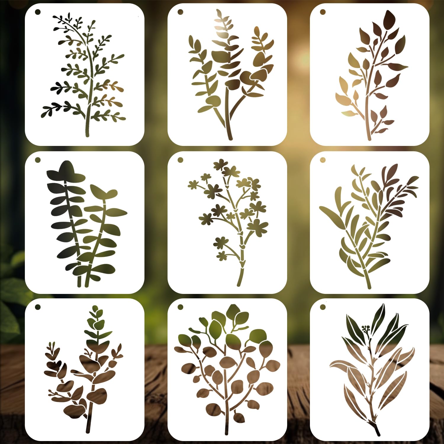 REEKNOKOL Flower Stencils, 9 Pcs Reusable Plant Stencils for Painting, Drawing Templates for DIY Art Crafts, Notebook, Scrapbook, Wall Decor