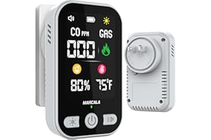 MARCALA 2026 1-Pack Travel Carbon Monoxide Detector | Carbon Monoxide Detectors Portable | Carbon Monoxide and Gas Detectors | Wall Plug-in & Battery for Power Outage | Temp, Humidity, Gas & CO Alarm!