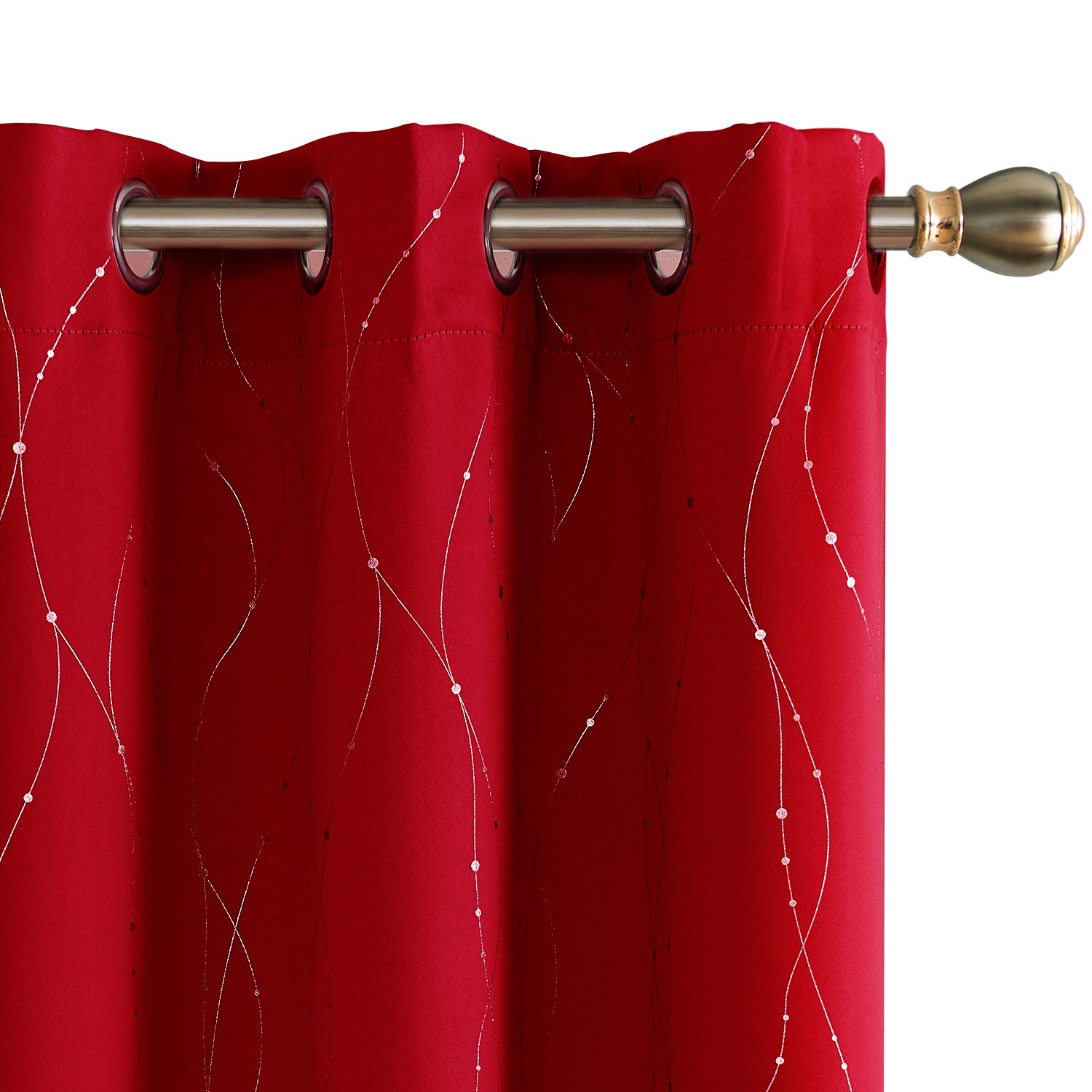 Deconovo Blackout Curtains Wave Line with Dots Foil Print Design Grommet Top Window Curtains for Bedroom 42 x 84 Inch Red 2 Panels