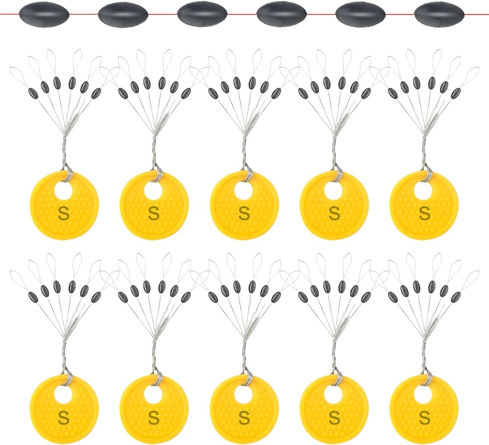 Realure 60 Pcs Rubber Fishing Bobber Stopper 6 in 1 Oval Black S