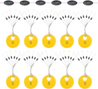 Realure 60 Pcs Rubber Fishing Bobber Stopper 6 in 1 Oval Black S