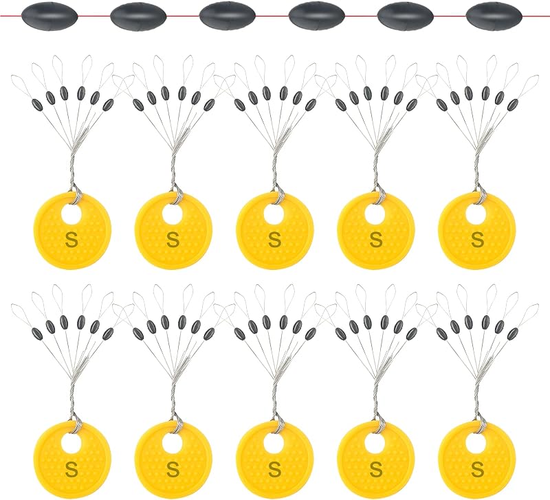 Realure 60 Pcs Rubber Fishing Bobber Stopper 6 in 1 Oval Black S