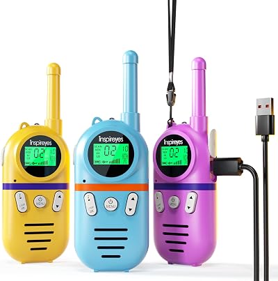 Inspireyes Rechargeable Walkie Talkies 3-Pack Kids Long Range 48hr Battery