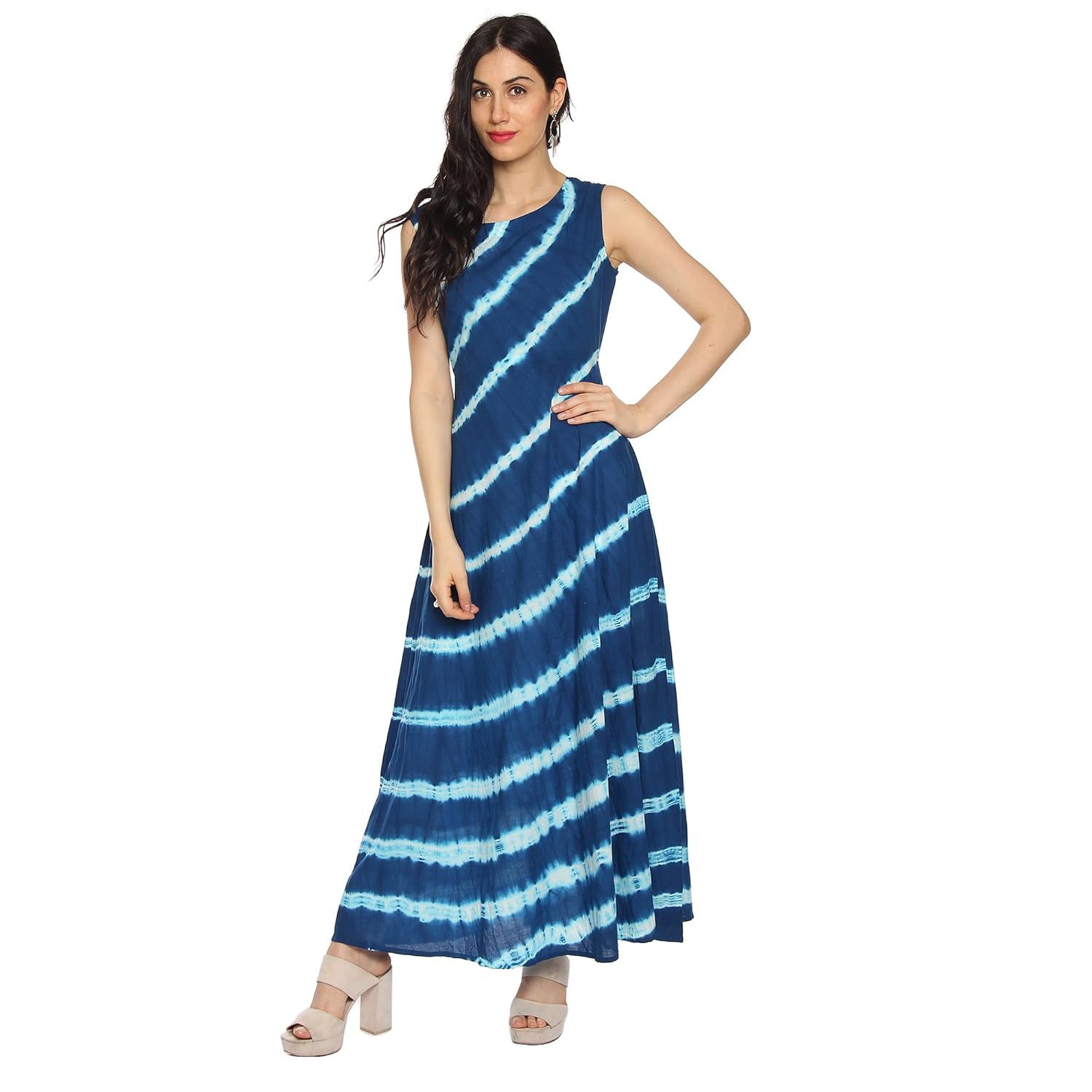 amayra women's cotton sleeveless a-line kurti (blue)