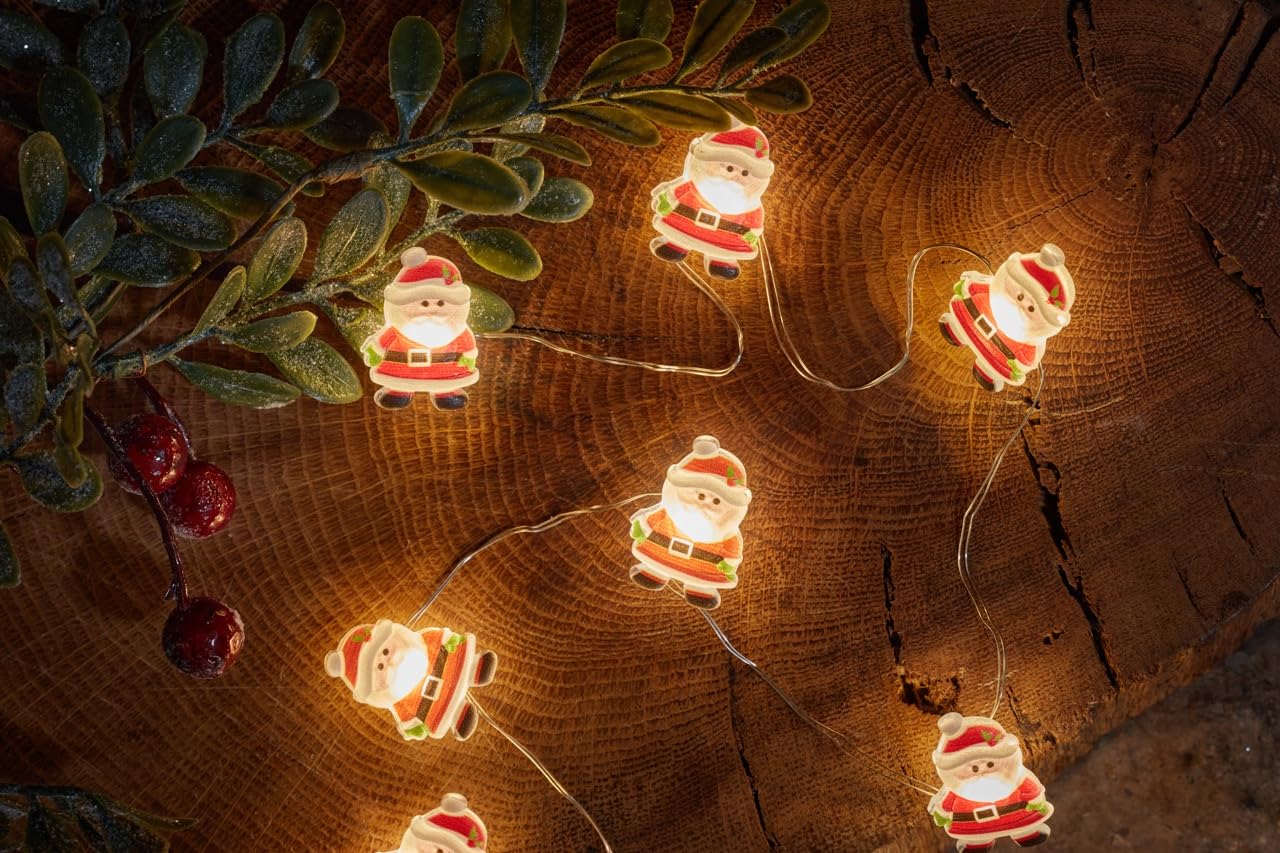 Smart Garden Christmas Santa String Lights Set of 20 - Warm White LEDs - Indoor Use - 1.9 Metre - Auto Timer Function - Christmas Decoration, Festive Lights Décor
