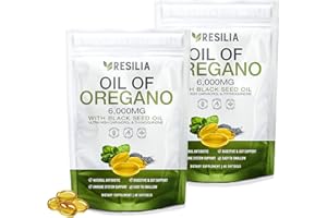 Resilia Oil Of Oregano Softgels with Black Seed Oil 6000mg – Organic Oregano Oil Capsules for Immune & Digestive Support – Non-GMO, Gluten-Free Softgels – Natural Herbal Wellness Supplement Pack of 2