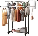 Vivo Technologies Double Rail Adjustable Tidy Rack Mobile Garment Rack
