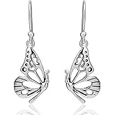 Women’s 925 Sterling Silver Plated Butterfly Wing Dangle Hook Earrings, 0.78 x 1.29 inches