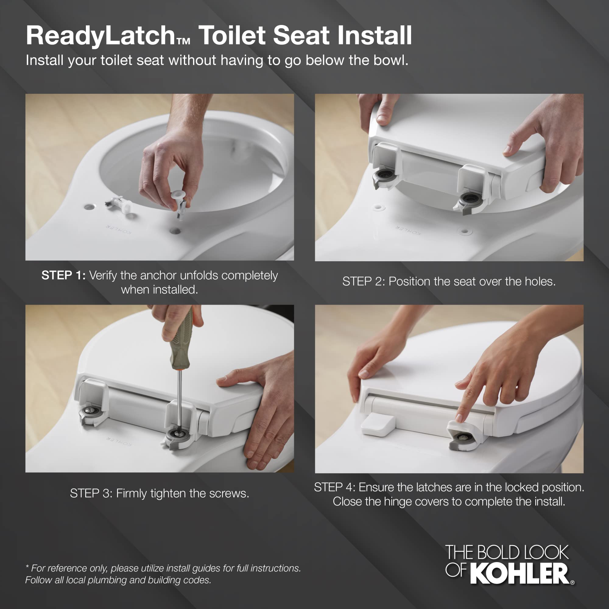 KOHLER 4734-RL-0 Rutledge ReadyLatch Soft Close Elongated Toilet Seat, Quiet-Close Lid Grip-Tight Bumpers, Installation Hardware, Home Essentials, White