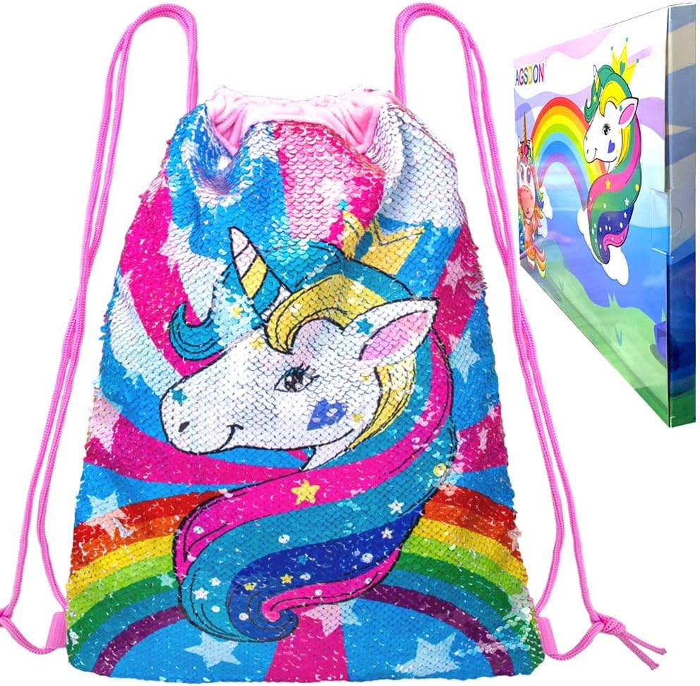 Unicorn Bag for Girls, Drawstring Backpack Reversible Sequin Pink Buy