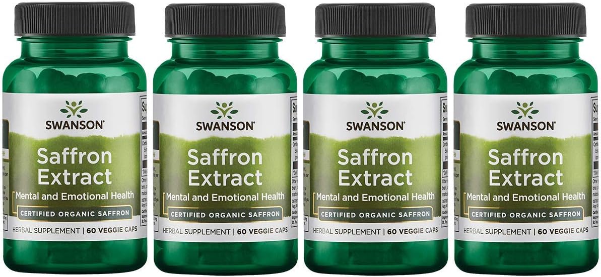 Swanson Saffron Extract-Herbal Supplement, Saffron Delivering 2% Safranal-(60 Veggie Capsules, 30mg Each) 4 Pack