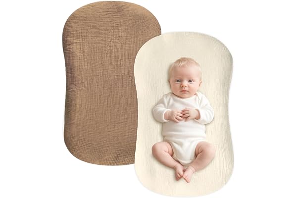 Hooyax Muslin Baby Lounger Cover 2 Pack, Soft and Breathable Newborn Lounger Cover, Adorable Baby Nest Slipcover for Boys Gir