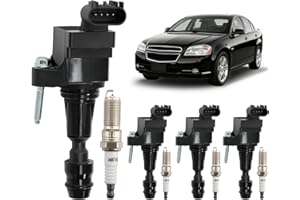 HQPASFY Ignition Coil Packs & Iridium Spark Plugs (Set of 4), Compatible with 2006-2017 Chevrolet Malibu/Equinox/HHR, Buick Lacrosses, GMC Terrain, Saturn Aura, Verano & More, Replaces# UF491