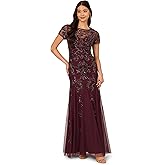 Adrianna Papell Womens Beaded Godet Long Dress