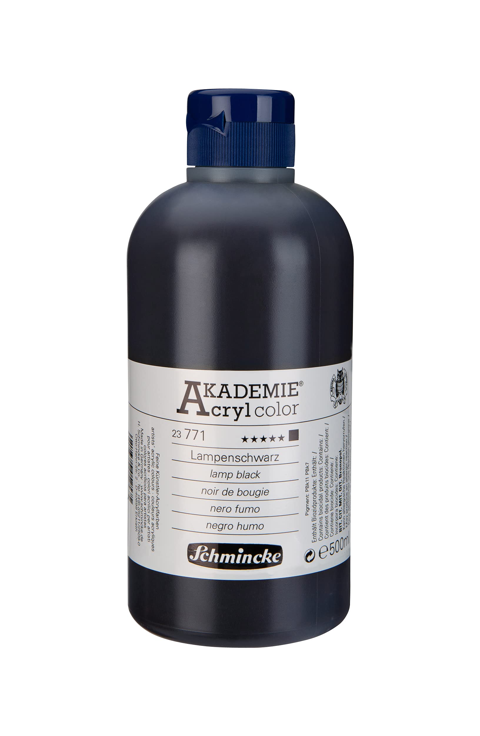 Schmincke - AKADEMIE® Acryl color, Lamp black, 500 ml, 23 771 028, fine artists' acrylic colours, highest brilliance, lightfastness and opacity, combinable with other acrylic colours, black