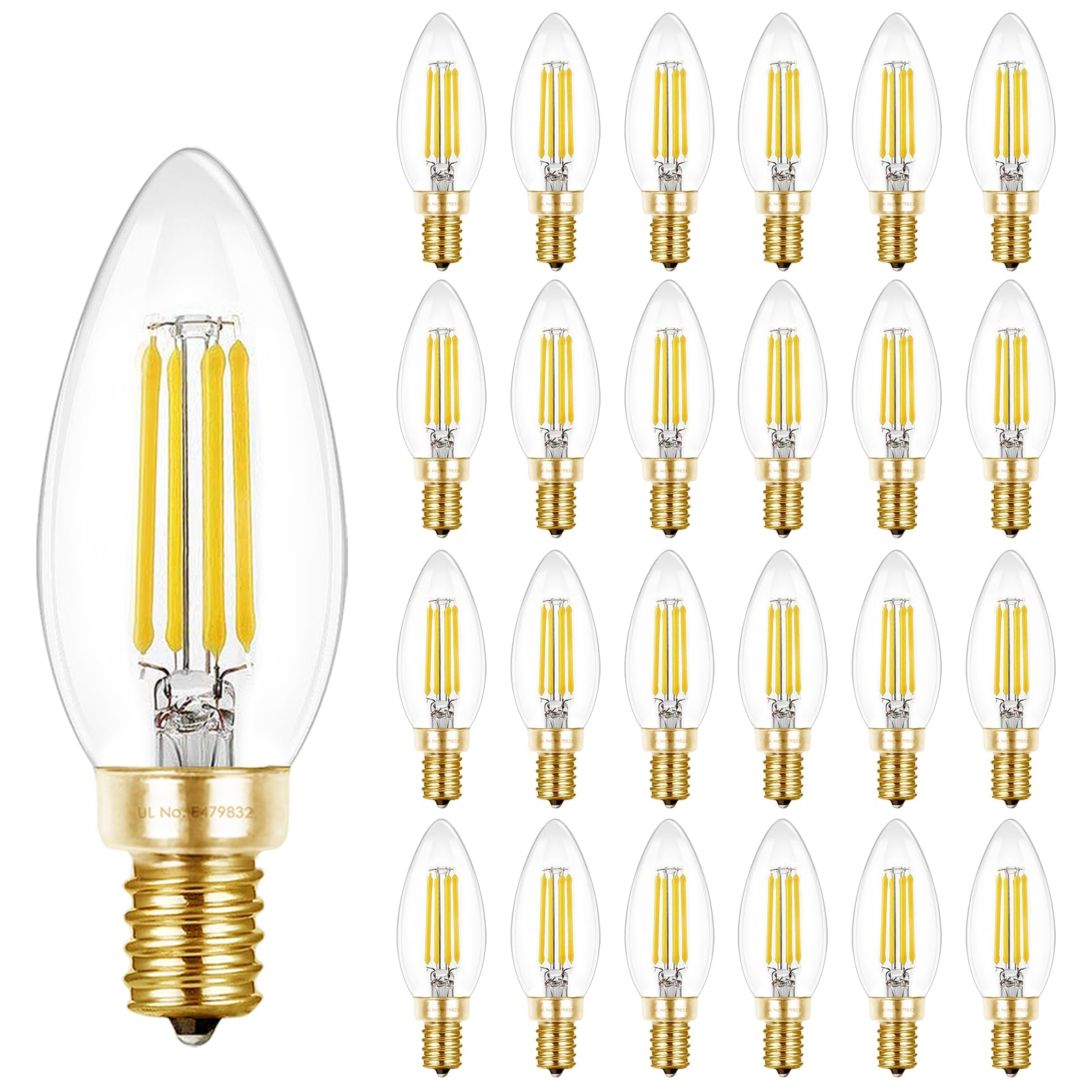 Hizashi E12 Candelabra LED Light Bulbs 40 Watt Chandelier Light Bulbs Dimmable 5000K Daylight, B10 LED Candelabra Bulbs, 90+CRI, 4W, 450LM, Candle Bulbs, UL Listed, 24 Pack Image