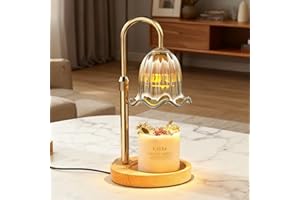 MoKasi Crystal Candle Warmer Lamp with Timer & Dimmable Light, Wall Mount Option，Adjustable Height Wax Melt Warmer for Jar Candles – Amber Gold | New Upgraded Home Decor Gift for Women/Mom/Birthday