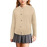Girls Cable Knit Sweater Cardigans Kids School Uniform Long Sleeve Button Down Fall Jackets for Girl 5-14 Years