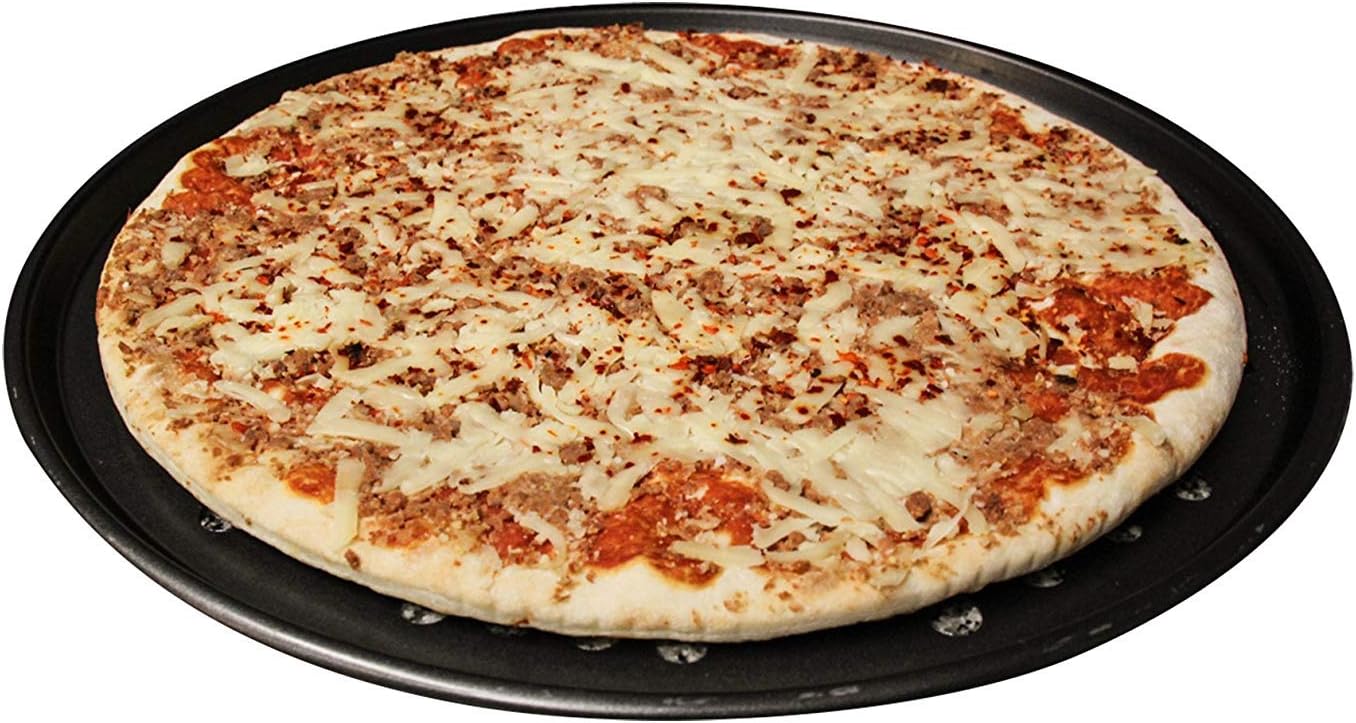 Pack of 2 Pizza Pans with holes 13 inch - Professional set for restaurant type pizza at home grill barbecue: Kitchen & Dining