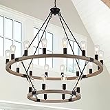 brfaixla 2-Tiers Wagon Wheel Chandelier Wooden