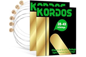 KORDOS Nylon Guitar Strings Acoustic for Classical Guitar, Vacuum-sealed Long-lasting, 85/15 Bronze, Normal Tension, Tie Ends, Light Gauge, 28-43, 2-Pack