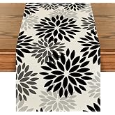Artoid Mode Black Dahlia Floral Pinnata Halloween Table Runner, Fall Autumn Kitchen Dining Table Decoration for Home Party Decor 13x72 Inch