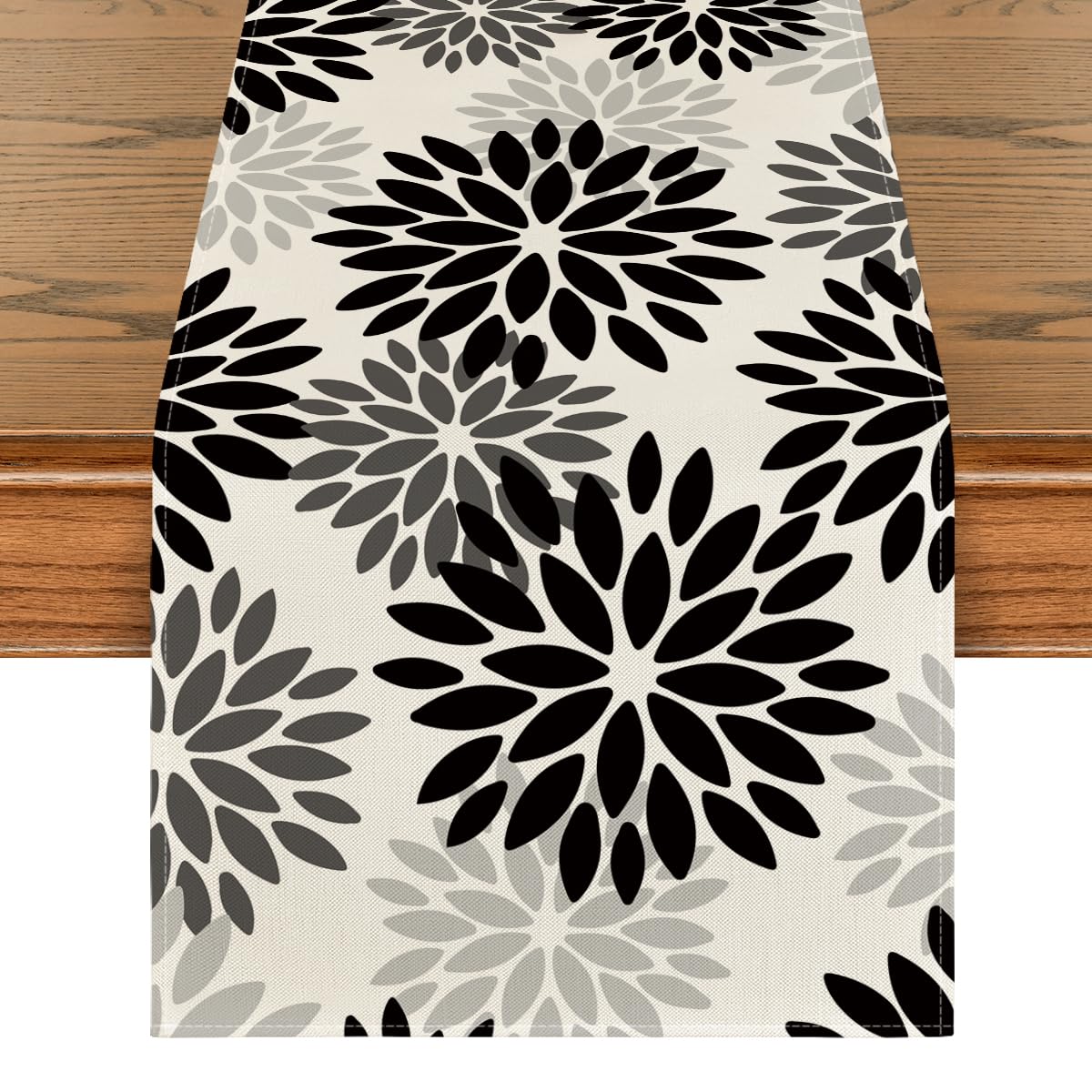 View 1 of Artoid Mode Black Dahlia Floral Pinnata Halloween Table Runner, Fall Autumn Kitchen Dining Table Decoration for Home Party Decor 13x72 Inch