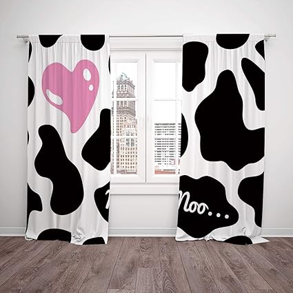 Thermal Insulated Blackout Window Curtain Cow Print Camouflage