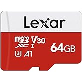Lexar E-Series 64GB Micro SD Card, microSDXC UHS-I Flash Memory Card with Adapter, 100MB/s, C10, U3, A1, V30, Full HD, 4K UHD