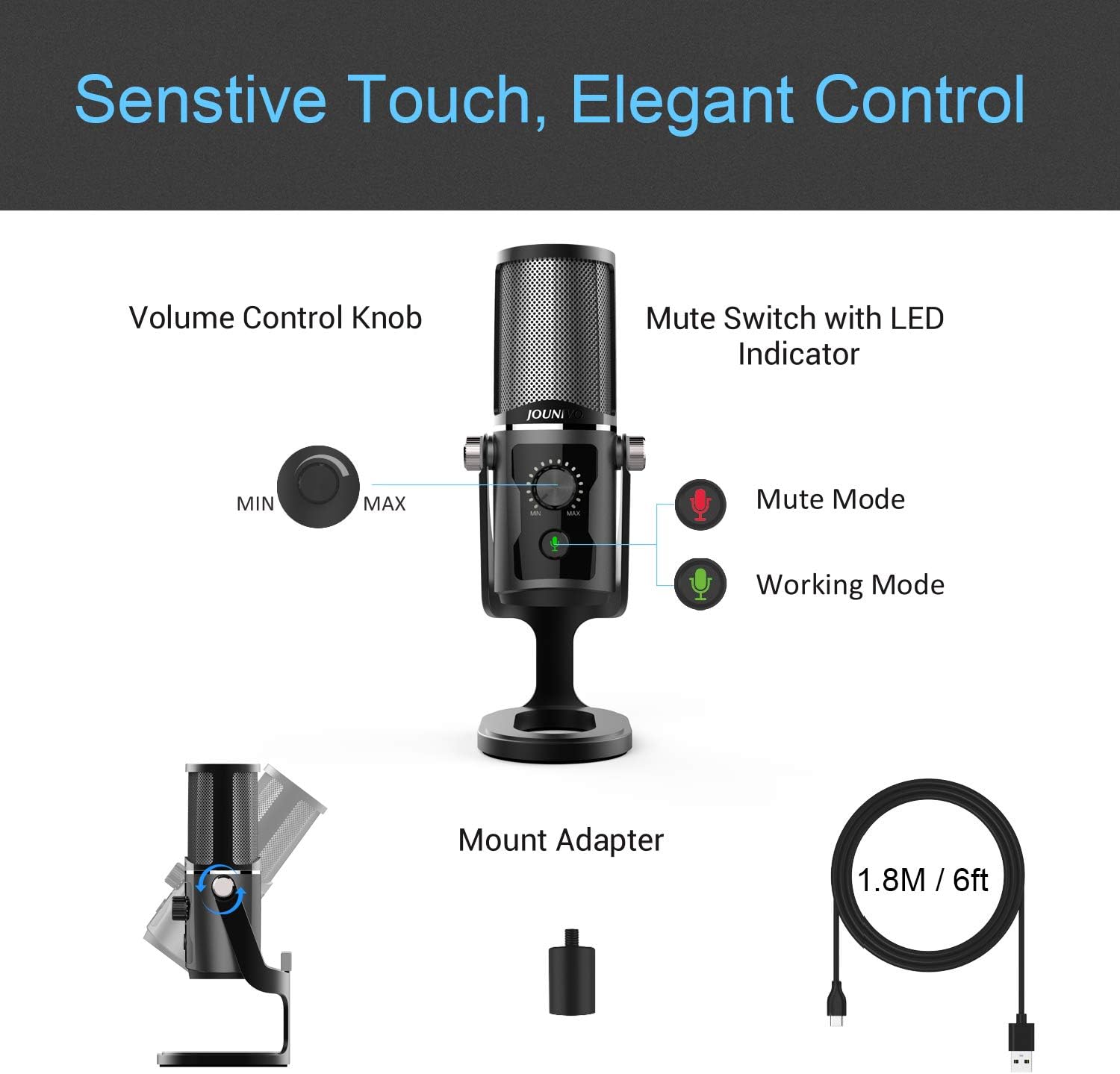 USB Recording Microphone Computer Podcast Condenser Cardioid Mic for PC Laptop Mac with Mute Button & LED Indicator for Vocals, YouTube, Streaming Broadcast, Podcasting, Skype, Gaming: Computers & Accessories