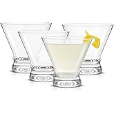 JoyJolt Afina Stemless Martini Glasses Set of 4, 8.5oz Liquor Drinking Glasses for Cocktail and Margarita, Bar Glass Cups, Glass Dessert Cups