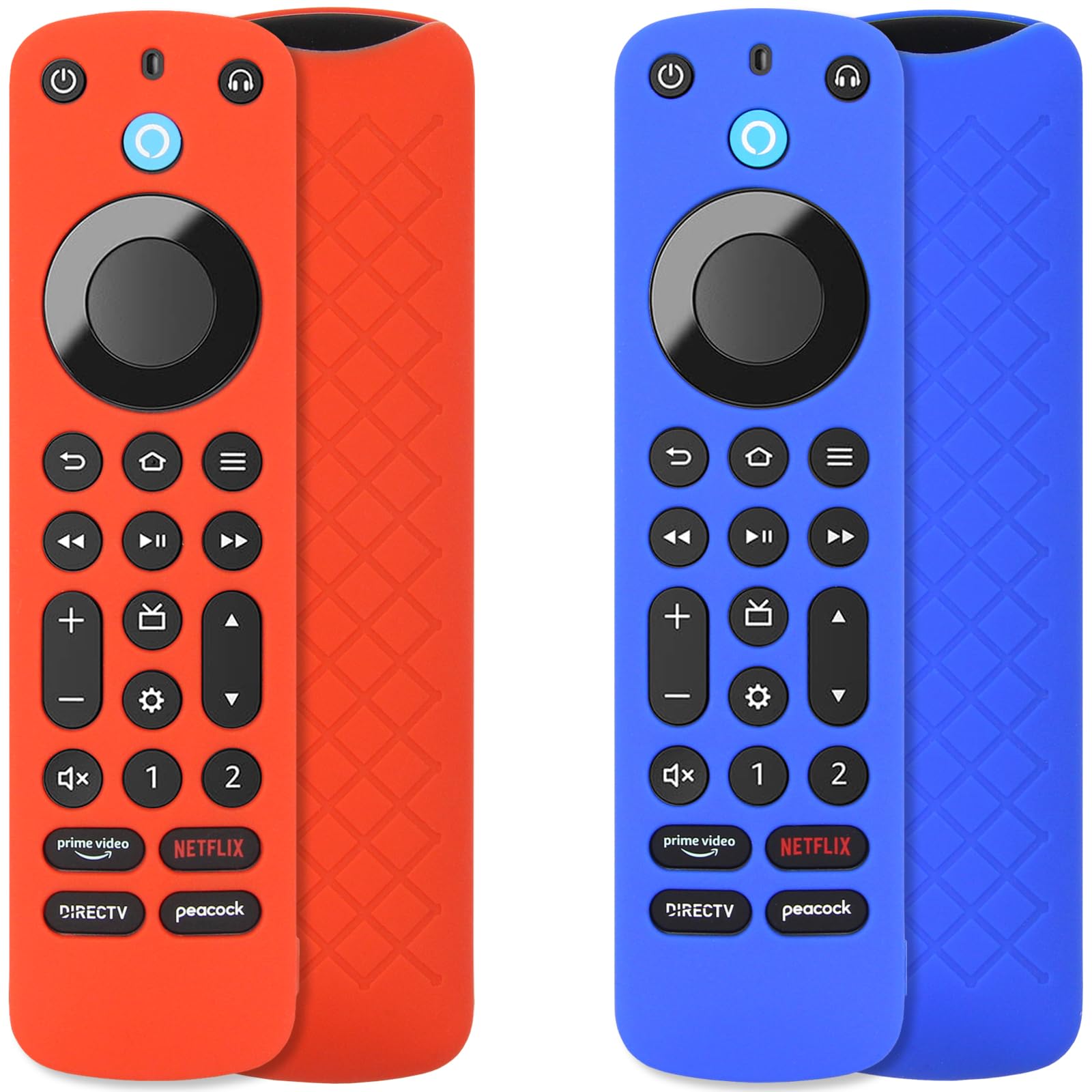 Pinowu Firetv Remote Cover (2pcs) Compatible with Firetv Voice Remote Pro (2022 Released), Anti Slip Silicone Protective Case Cover with Lanyard (Red & Blue) — image 1